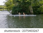 Small photo of 14 June 23 A female coxless pair skull crew in training on the river at Henley-on-Thames in Oxfordshire, in preparation for the Royal Regatta the following week.