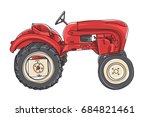 Red Tractor  Vintage Hand Drawn ...