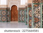 Small photo of Beautiful typical moroccan tiles in the Madrasa - Marocco