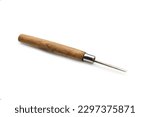 Small photo of A gouge with wooden handle on a white background with copy space