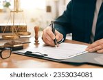 Small photo of Notary public working in the office. Lawyer or attorney concept