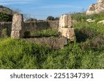 Small photo of Old stone irrigation ditch and a well in disuse and in a ruinous state. Drought problem in Spain. Island of Mallorca, Spain