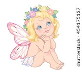 sitting little fairy. cute... | Shutterstock .eps vector #454175137