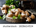 Raw Mushrooms Champignons On...