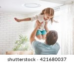 Happy loving family. Father and his daughter child girl playing together. Father