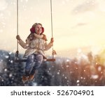 Happy Child Girl On Swing In...