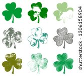 set of clover leaf in grunge... | Shutterstock .eps vector #1306158904