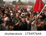 Small photo of KATHMANDU, NEPAL - MARCH 4, 2012: Action communists (CPN-UML) against the Maoist (UCPN) party in Kathmandu.