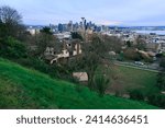 Small photo of Seattle, Washington, USA - March 2, 2015_Seattle cityscape with Space Needle and Mount Rainier, view from Kerry Park. Seattle is a seaport city on the West Coast of the United States.