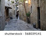 Narrow, dark lanes of the Jewish Quarter of the Old City of Jerusalem