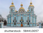 Saint-Nicholas Naval Cathedral (Nikolskiy morskoy sobor) in Saint-Petersburg, Russia at winter overcast day.