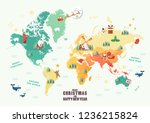 world map with christmas... | Shutterstock .eps vector #1236215824