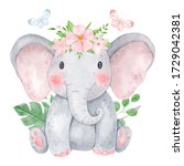 Cute Baby Elephant Watercolor...