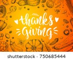 greeting card with pumpkins ... | Shutterstock .eps vector #750685444