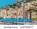 Amazing view of Monaco city. Preparation to Formula 1 Monaco Grand Prix