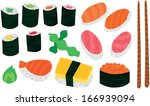 big sushi and sashimi set with... | Shutterstock .eps vector #166939094