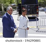 Small photo of NEW YORK CITY - JUNE 1 2014: The 50th annual Israel Day Parade filled Fifth Avenue with politicians, revelers & a few protestors marking Israel's 66th anniversary. Charles Rangel & Earlene Hopper