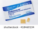 Small photo of NEW YORK CITY - MAY 10 2016: Suboxone combines bupenorphine, a long-acting narcotic, & naloxone, a opiate antagonist administered sublingualy to treat narcotics additions in long-term programs