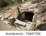 A tomb near nazareth, Israel dates to the first century. Similar to Christ's tomb with the stone rolled over the entry.