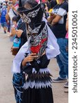 Small photo of LOEI-THAILAND-JUNE 24 : Detail of ghost mask for Phi Ta Khon Festival in the Dan Sai District, Loei, June 24, 2023, Loei Province, Thailand.