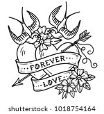tattoo two hearts pierced by... | Shutterstock .eps vector #1018754164