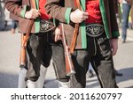 Schützen in typical costume during an autumn local celebration in Val Isarco ( South Tirol )
