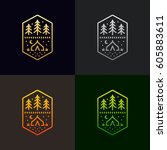 camp tent and trees graphic... | Shutterstock .eps vector #605883611