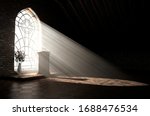 A Dark Church Interior Lit By...
