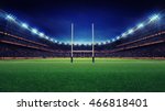 huge rugby stadium with fans and green grass, sport theme three dimensional 3D illustration
