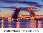 Small photo of Palace Bridge at sunrise. Moveable bridge. Saint Petersburg. Russia.