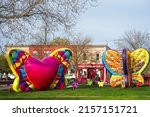 Small photo of CHAGRIN FALLS, OH, USA - APRIL 30, 2022: For 12 days, this NE Ohio village was graced by an installation of inflatable butterflies placed by Hope Soars, a student-run marketing-charitable campaign.