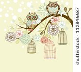 Owl Winter Floral Background....