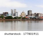 A view of the skyline of Peoria, Illinois from across the Illinois River.
