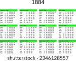 calendar of year 1884 in English language