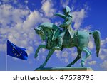 Statue of Napolean in Saint Malo, France with European Union Flag