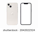 Small photo of Antalya, Turkey - September 15, 2021: Newly released iphone 13 starlight color mockup set with back and front angles