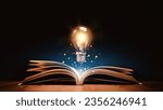 Small photo of Glowing lightbulb over a book, Inspiring from read concept, Education knowledge and business education ideas, Innovations, self-learning, knowledge and searching for new ideas. Thinking for new idea.