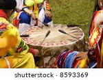 Indians Drumming At A Pow Wow