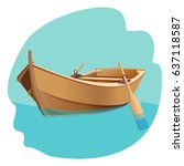 Wooden Boat With Oars Vector...