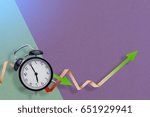 Small photo of business ideas concept of black alarmclock with business paper graph on color apper background with free copyspace for your ideas text