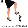 Businessman'S Foot Stepping On Tiny Business Woman. Metaphor For ...